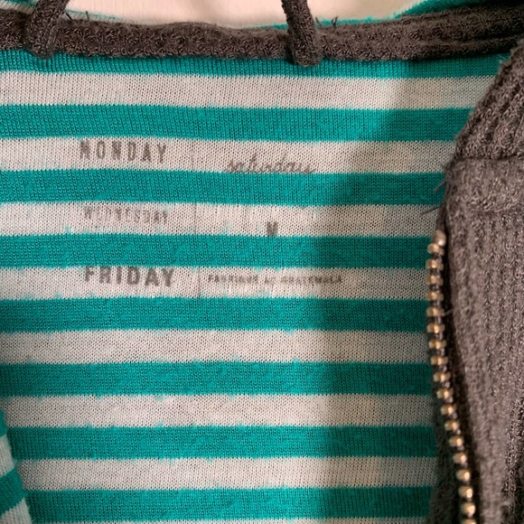 Anthropologie Saturday Sunday Gray Waffle Knit Full Zip Hoodie Medium Striped - Picture 4 of 8